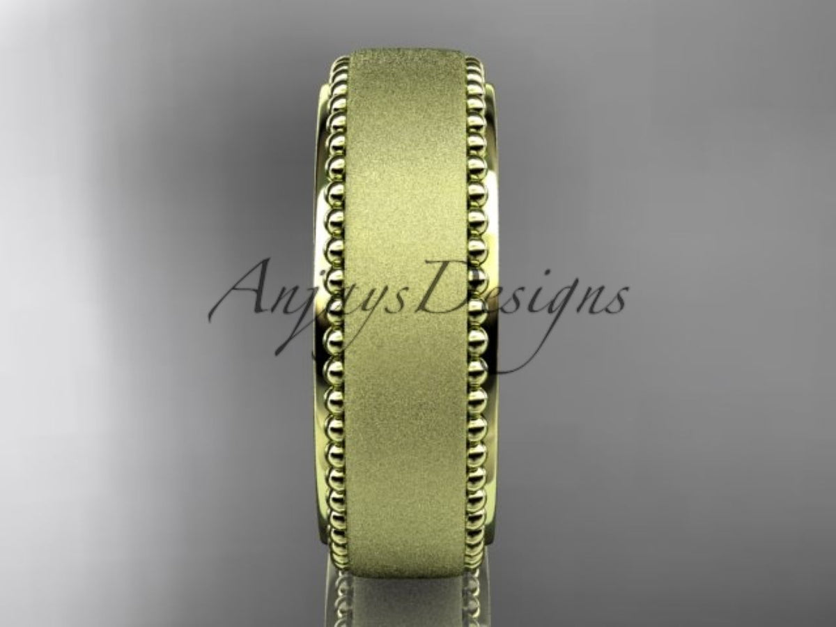 Classic YELLOW gold band with textured center and beaded edges