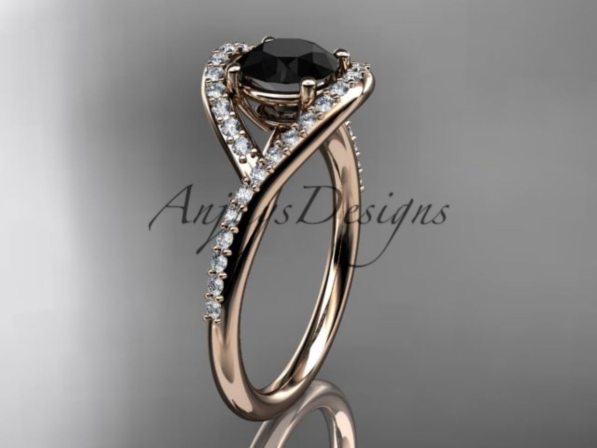 ADLR383 rose gold crossover engagement ring with black diamond