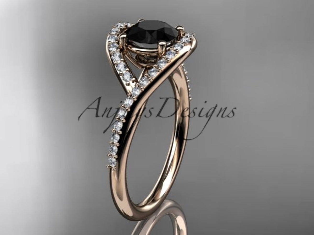 ADLR383 rose gold crossover engagement ring with black diamond