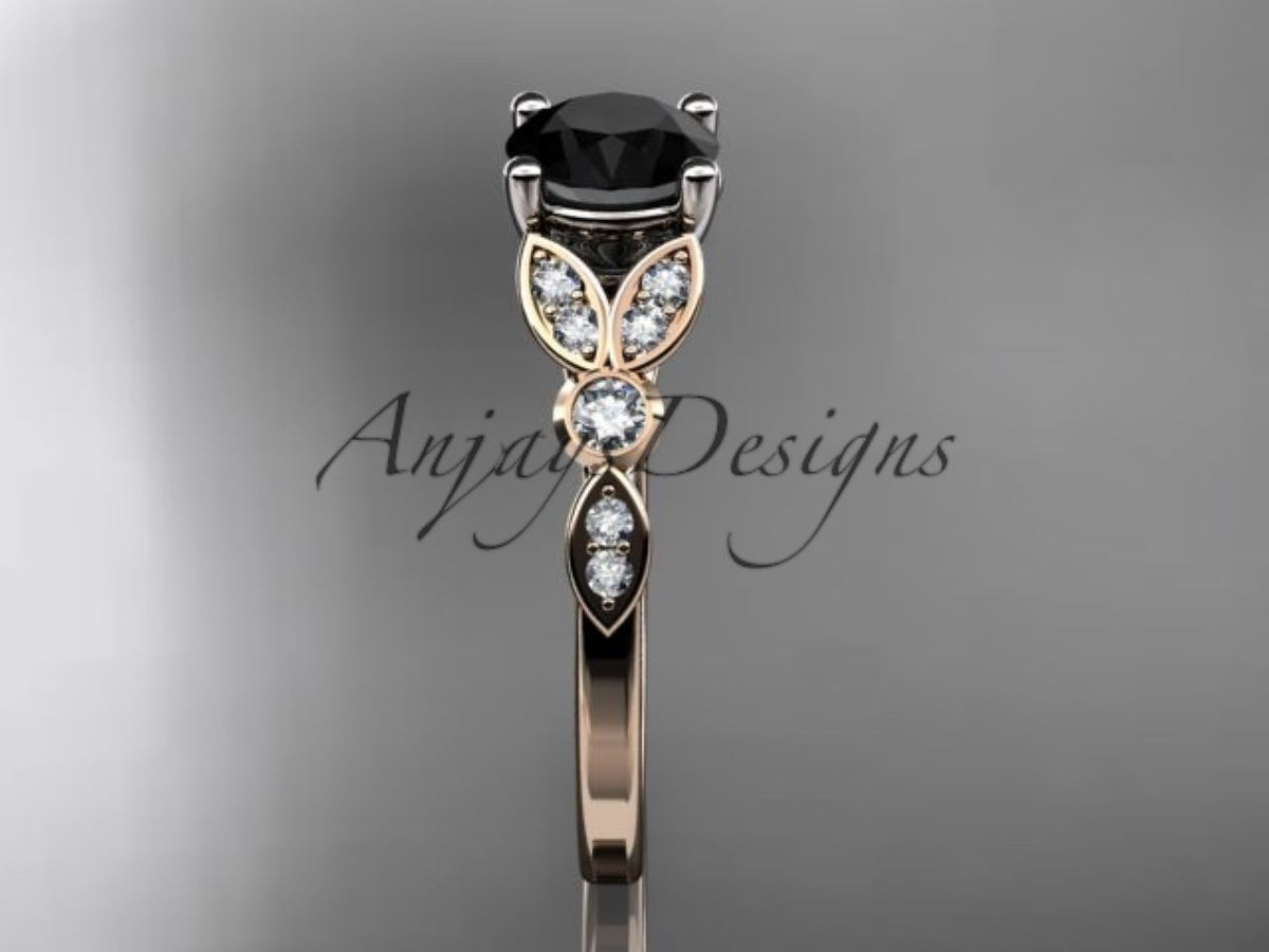 Enhanced black diamond center stone with marquise diamond accents