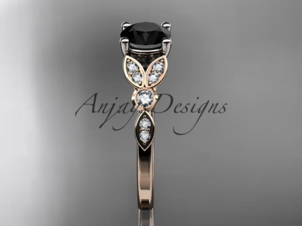 Enhanced black diamond center stone with marquise diamond accents
