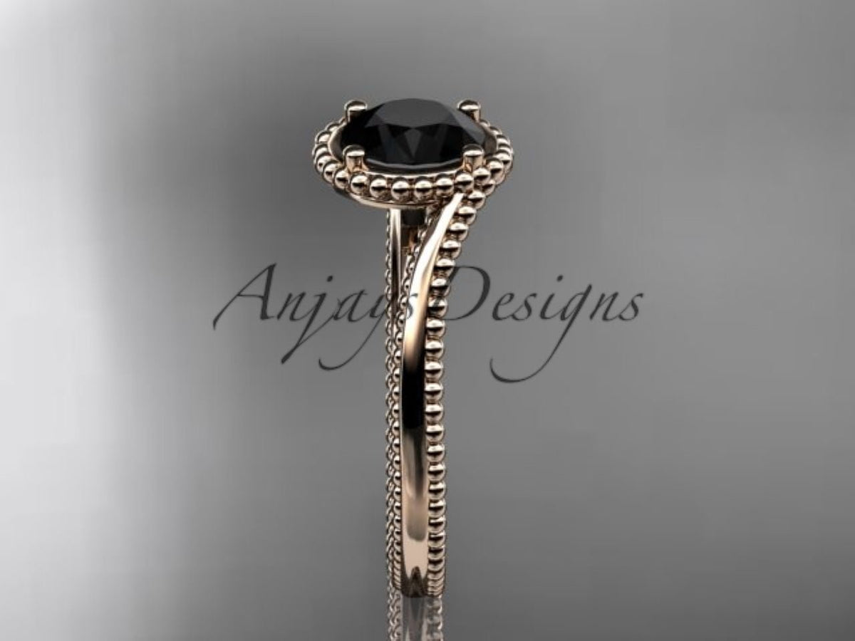 1-carat black diamond in a beaded rose gold setting