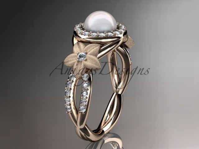 Side profile highlighting frosted flower blossom accents and twisted vine band structure