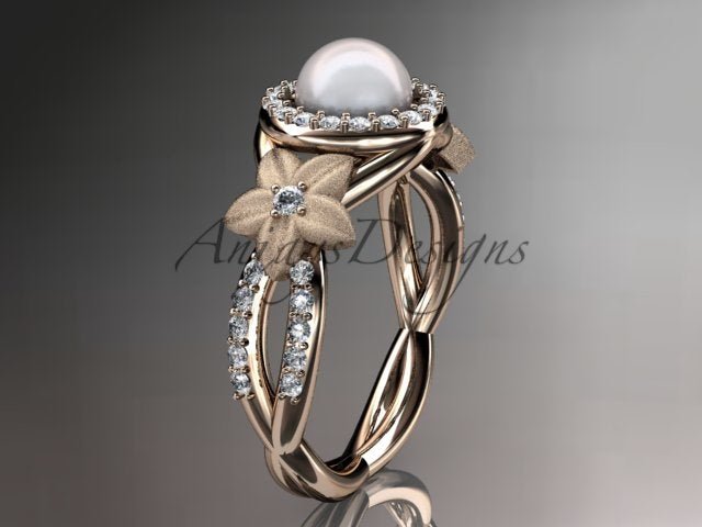 Side profile highlighting frosted flower blossom accents and twisted vine band structure