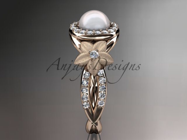 Presentation gift box displaying the rose gold pearl floral engagement ring AP127