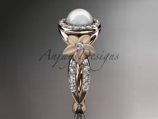 Presentation gift box displaying the rose gold pearl floral engagement ring AP127