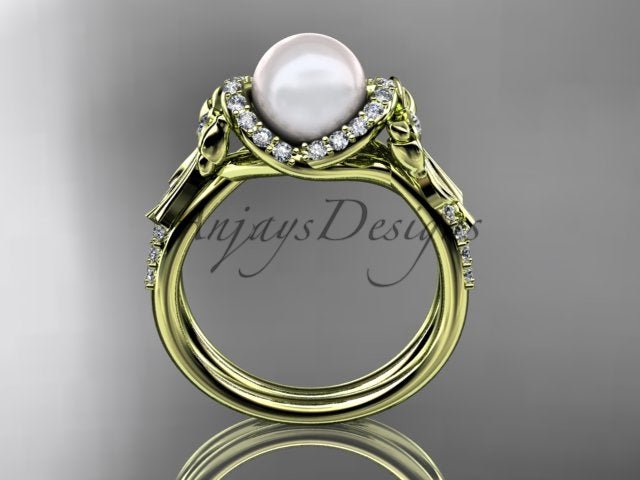 Smooth interior band finish and openwork setting beneath the pearl centerpiece