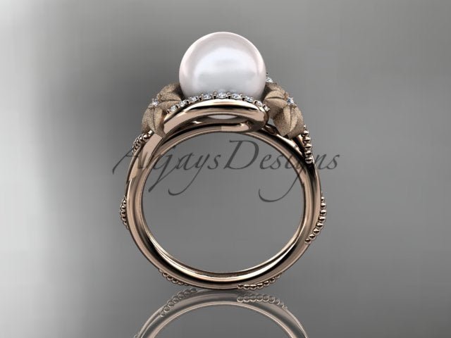 USA-crafted 14K yellow gold pearl engagement ring with lab grown diamonds by AnjaysDesigns