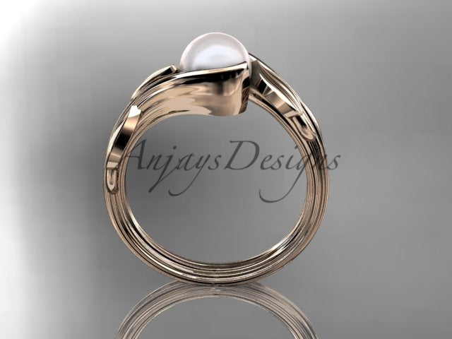 Leaf and vine engagement ring in 14K white gold viewed at an angle