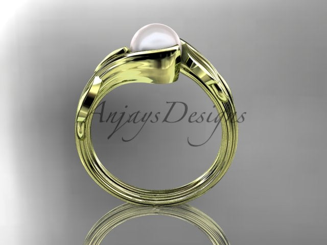 Pearl leaf and vine engagement ring designed for an engagement