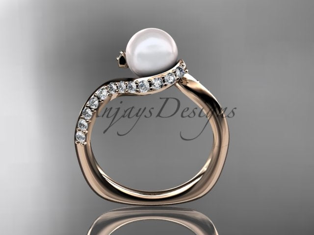 USA-crafted 14K yellow gold pearl engagement ring with lab grown diamonds by AnjaysDesigns