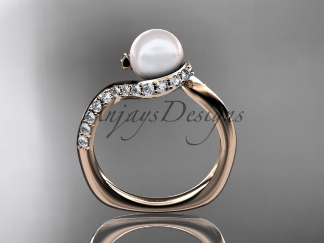 USA-crafted 14K yellow gold pearl engagement ring with lab grown diamonds by AnjaysDesigns