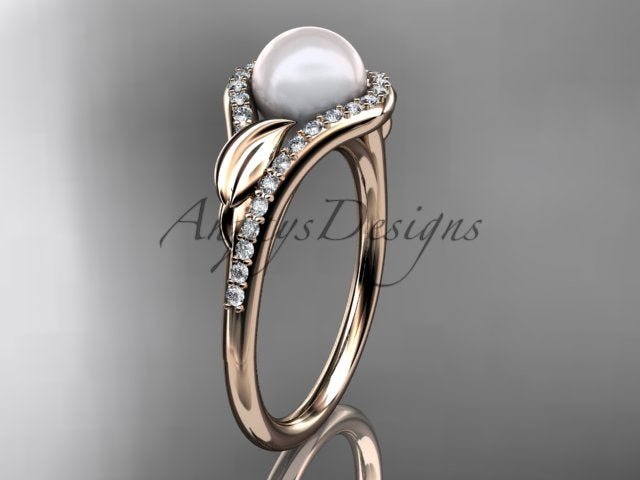 AP334 14K rose gold pearl and diamond engagement ring