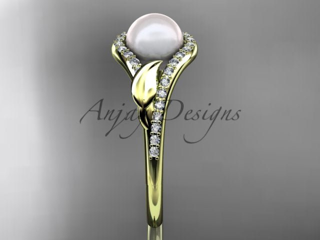 Botanical leaf design with diamonds on the AP334 engagement ring