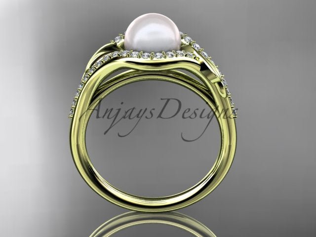 Side profile of the rose gold pearl and diamond ring