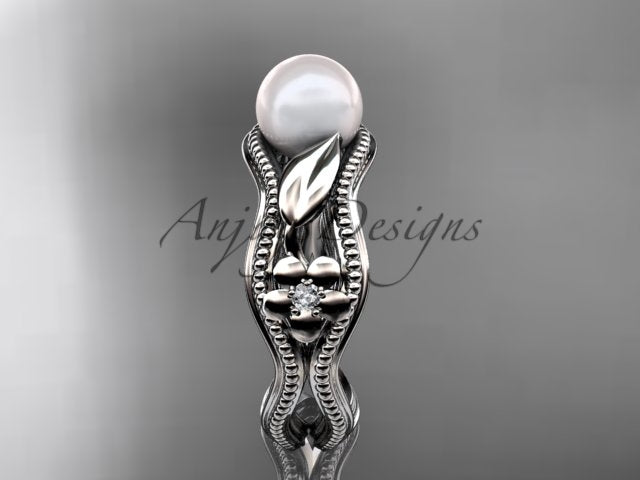 Flowing vine details on the AP382 pearl engagement ring