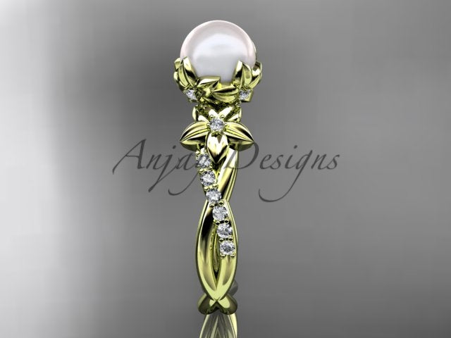 Open presentation gift box housing the white gold pearl blossom engagement ring AP388