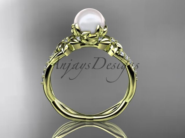 USA-crafted 14K white gold pearl engagement ring with lab grown diamonds by AnjaysDesigns