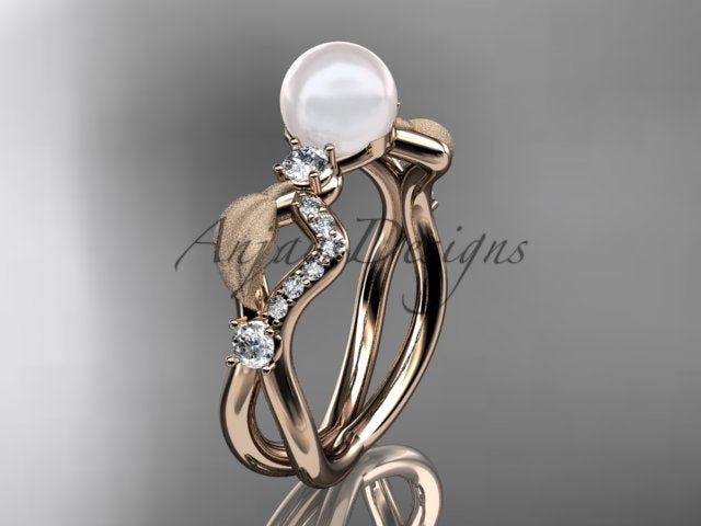 Women's 14K Yellow Gold Cultured Pearl Openwork Leaf Engagement Ring