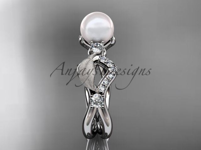 Women's 14K Yellow Gold Cultured Pearl Openwork Leaf Engagement Ring