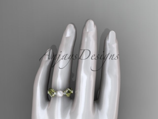 Women's 14K Yellow Gold Cultured Pearl Openwork Leaf Engagement Ring