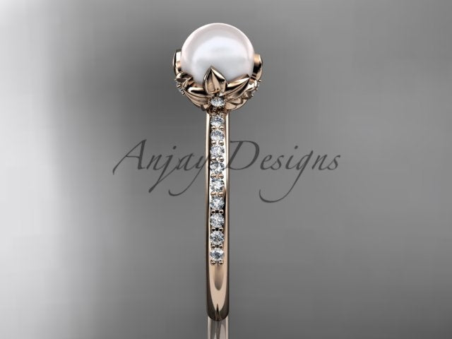 Smooth interior band construction and openwork floral basket beneath the 6.5mm pearl centerpiece