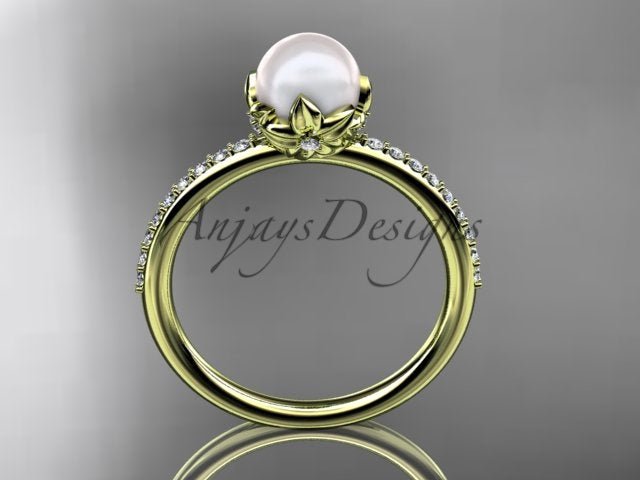 USA-crafted 14K white gold pearl engagement ring with lab grown diamonds by AnjaysDesigns