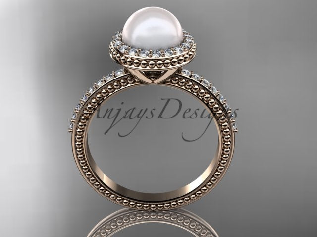 Scale and width profile view of the pearl halo ring worn on a hand