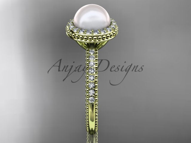 Smooth interior band construction and openwork basket beneath the 7.5mm pearl centerpiece