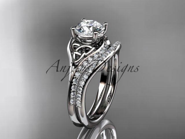 Celtic bridal set close-up with round center diamond