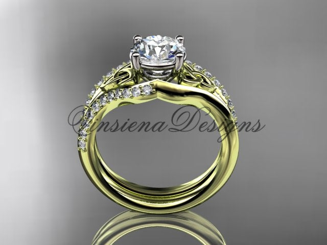 Celtic engagement ring and matching diamond wedding band