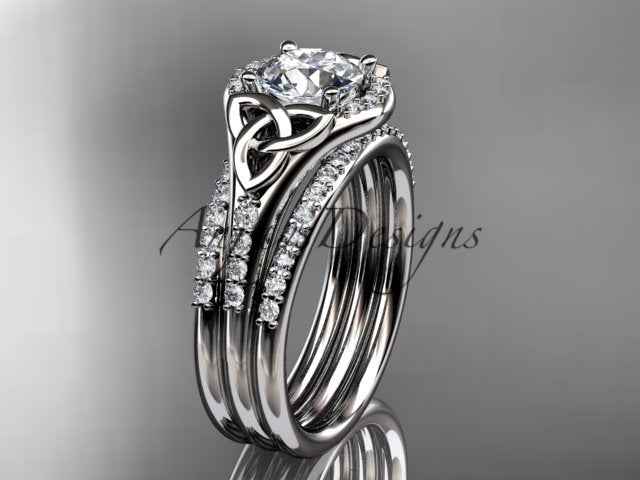 Celtic Trinity Knot Three-Ring Bridal Set – Matching Diamond Bands