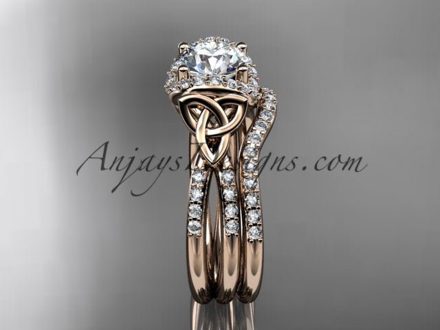 Celtic Trinity Knot ring side view with round lab grown diamond