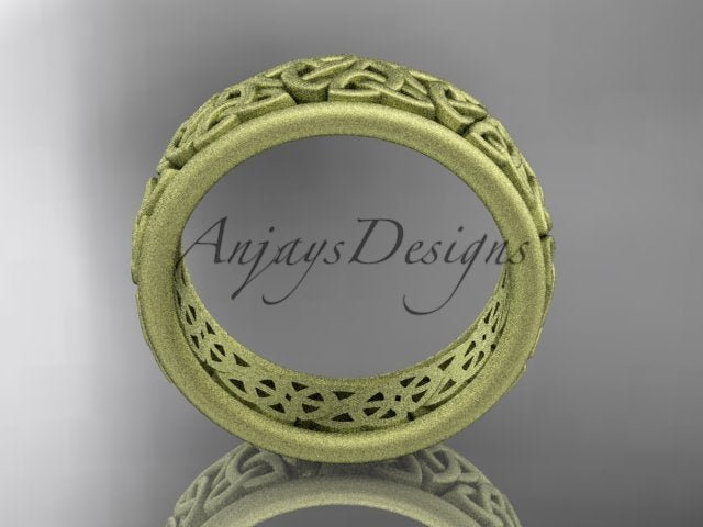 6.4mm width perspective of 14K white gold Celtic matte finish wedding ring CT7163G