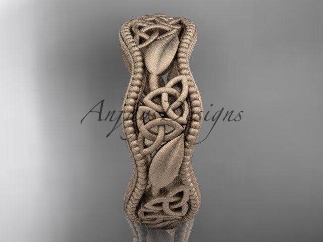 Side view of 14K rose gold Celtic trinity knot matte finish wedding band CT7190G showing 2.4mm height