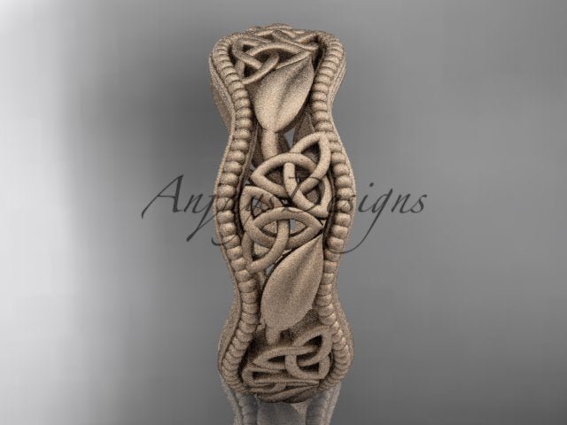 Side view of 14K rose gold Celtic trinity knot matte finish wedding band CT7190G showing 2.4mm height