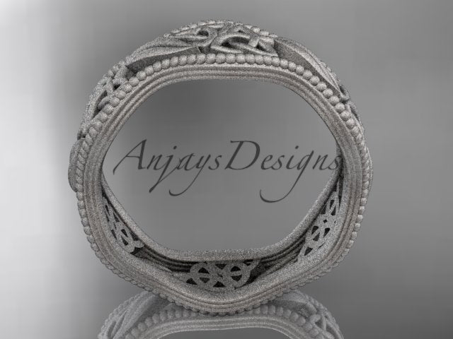 AnjaysDesigns presentation jewelry box with 14K white gold Celtic trinity knot matte finish ring CT7190G