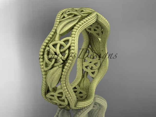 3/4 angle perspective of handcrafted 14K yellow gold Celtic engagement band CT7190G in matte finish