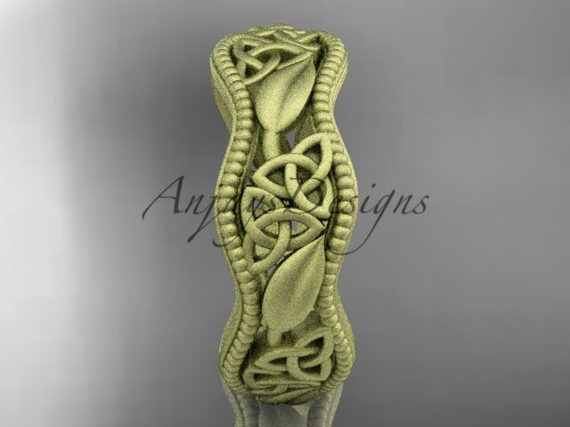 Interior band construction and smooth fit finish of 14K yellow gold Celtic trinity ring CT7190G