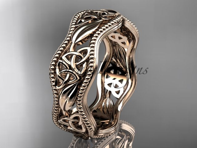 14K rose gold Celtic trinity knot ring CT7190G shown as a bridal wedding band