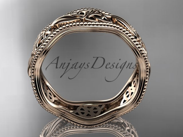 7.60mm width perspective of 14K rose gold Celtic leaf motif ring CT7190G