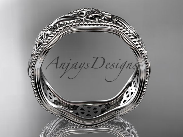 Studio lighting highlighting polished 14K white gold tone on Celtic leaf ring CT7190G