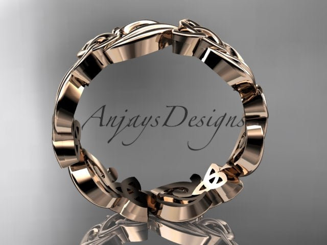 Top-down profile shot of 14K rose gold diamond Celtic wedding band CT7191B showing 6.0mm width