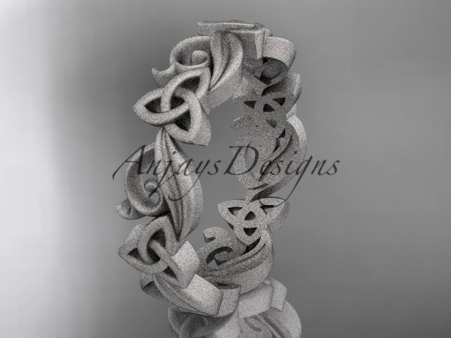14K yellow gold matte finish diamond Celtic trinity knot ring CT7191B styled as a bridal band