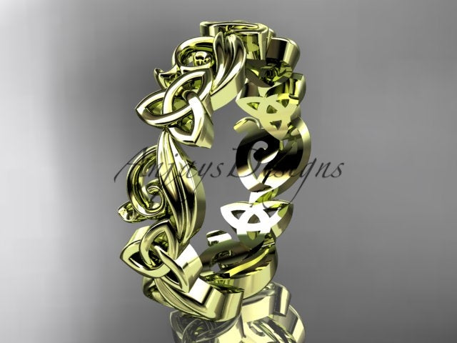 Studio lighting highlighting diamond brilliance and polished rose gold metalwork on Celtic band CT7191B