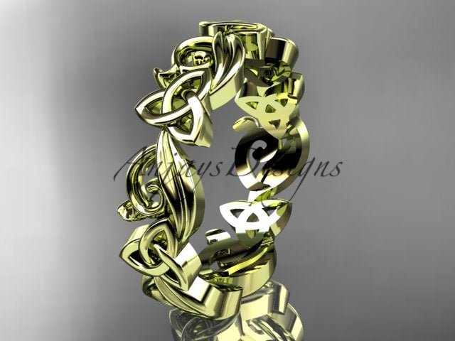 Studio lighting highlighting diamond brilliance and polished rose gold metalwork on Celtic band CT7191B