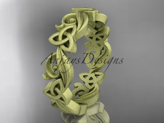 14K Yellow Gold Women's Matte Finish Diamond Celtic Trinity Knot Wedding Band CT7191B by AnjaysDesigns