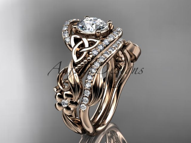14K Yellow Gold Celtic Trinity Knot Engagement Ring Set with Lab-Grown Diamond