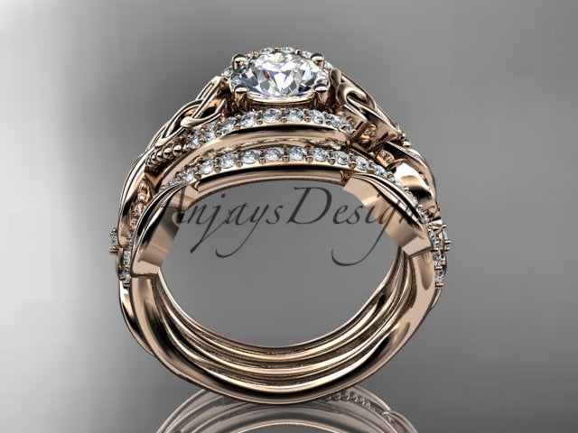 rose gold trinity knot ring set with sculpted matching bands