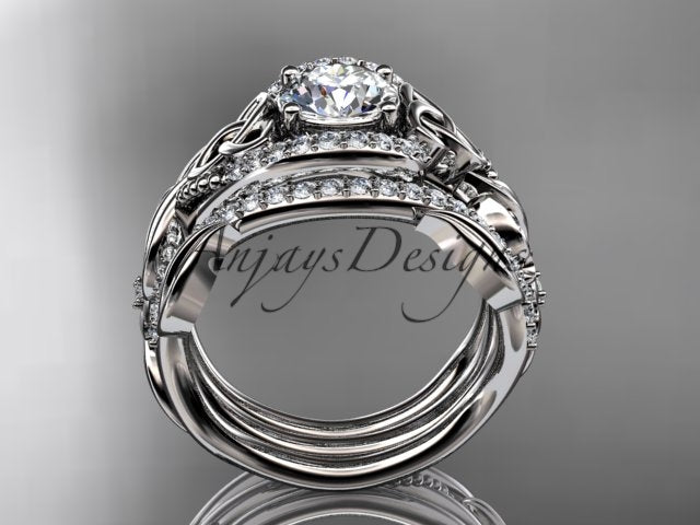 Detailed view of the diamond-accented Celtic ring design